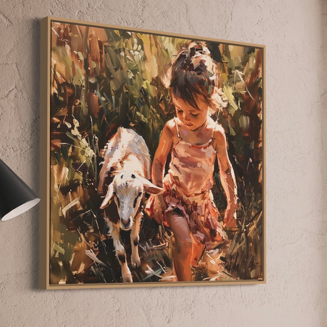 Peinture originale XL - fille et agneau
