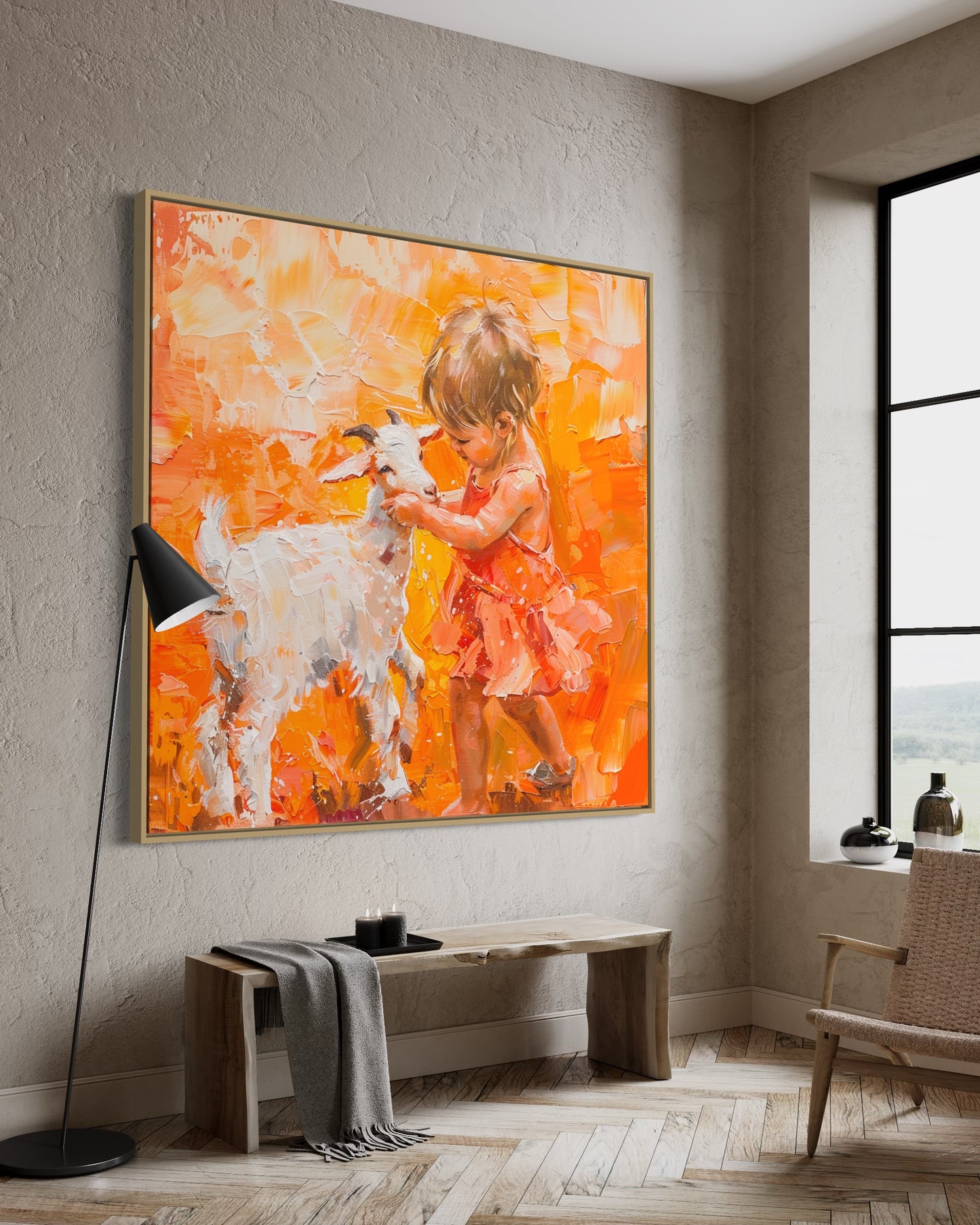 Tableau Original XL - fille et agneau