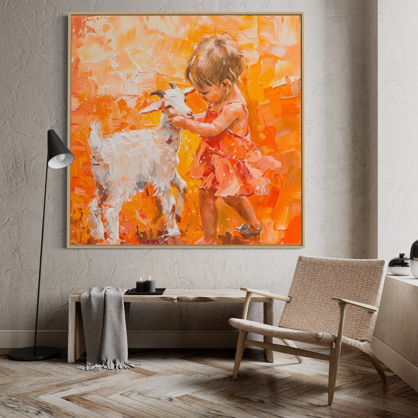 Tableau Original XL - fille et agneau